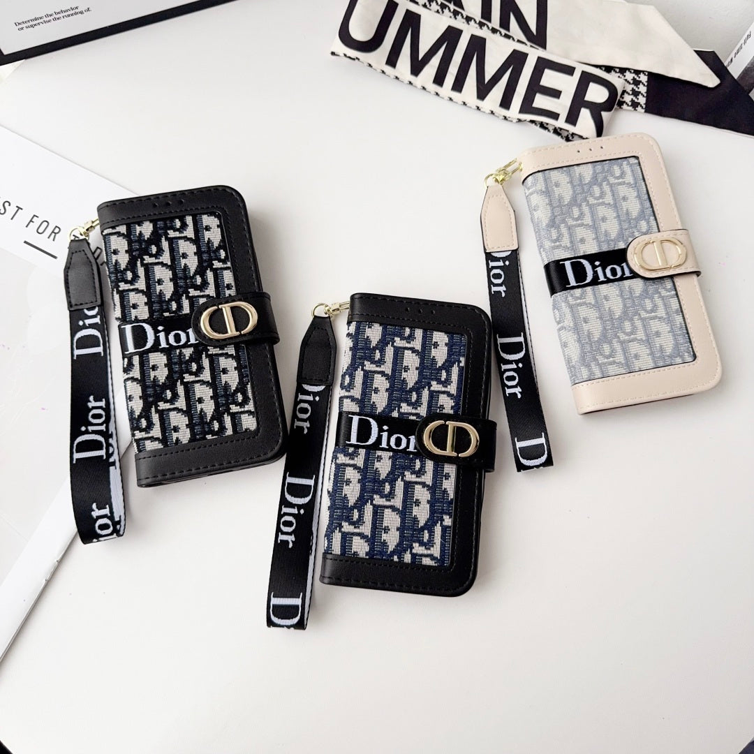 dior ケース Dior Oblique Monogram Flip Wallet Phone Case With Brand Wrist