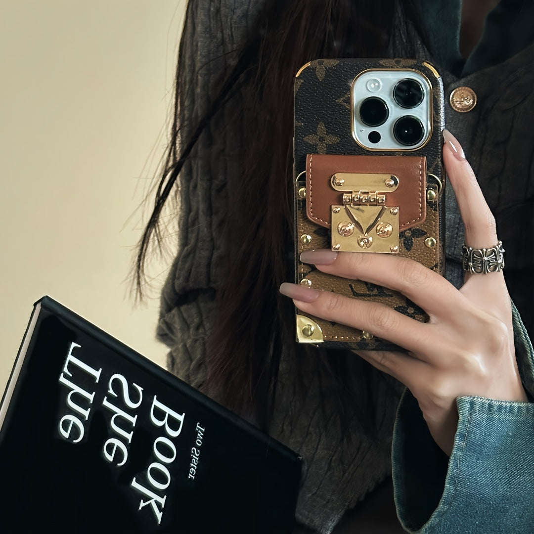 Stylish LV iPhone Case with Card Holder & Crossbody Strap