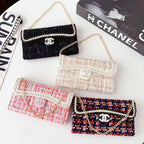 Chanel-Style Tweed Crossbody Phone Case Bag with Chain Strap
