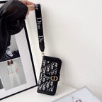 Dior Oblique Monogram Flip Wallet Phone Case With Brand Wrist Strap