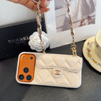 White Chanel Quilted Caviar Leather Card Holder Chain Luxury Phone Case