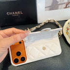 White Chanel Quilted Caviar Leather Card Holder Chain Luxury Phone Case