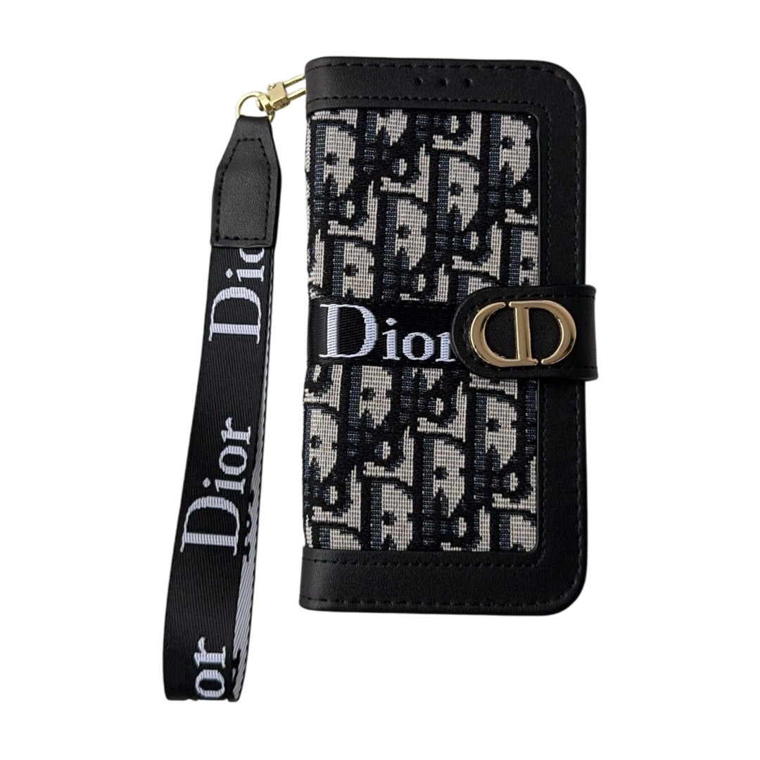 Dior Oblique Monogram Flip Wallet Phone Case With Brand Wrist