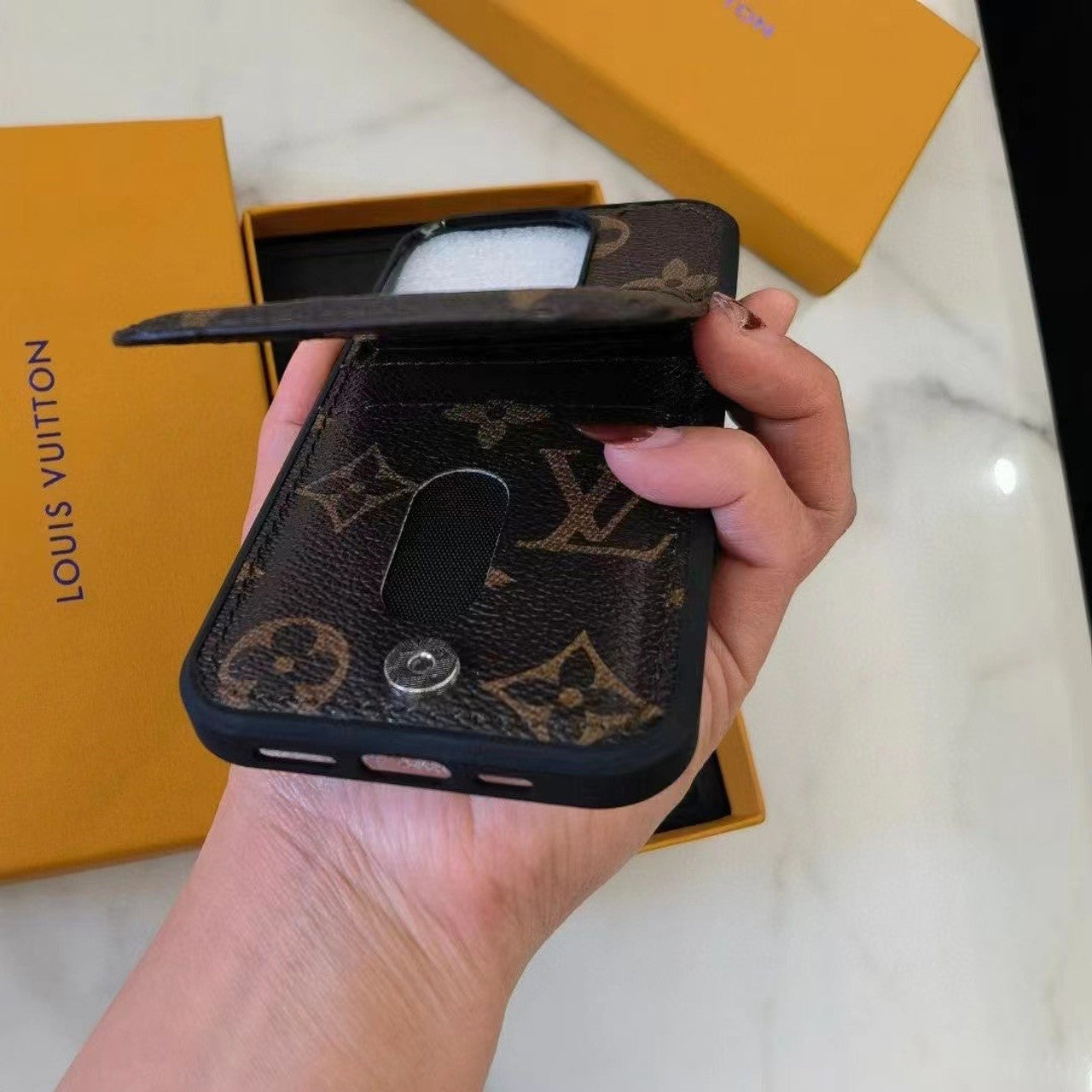 Luxury LV Monogram Wallet iPhone Case with Card Holder