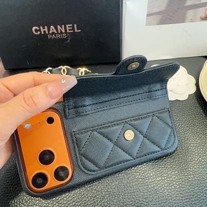 Chanel Quilted Caviar Leather Card Holder Chain Strap Luxury Phone Case