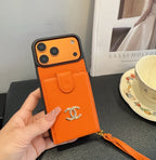 Chanel Style Leather Flip Card Holder Crossbody Phone Case