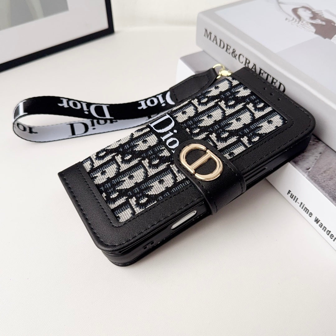 dior ケース Dior Oblique Monogram Flip Wallet Phone Case With Brand Wrist