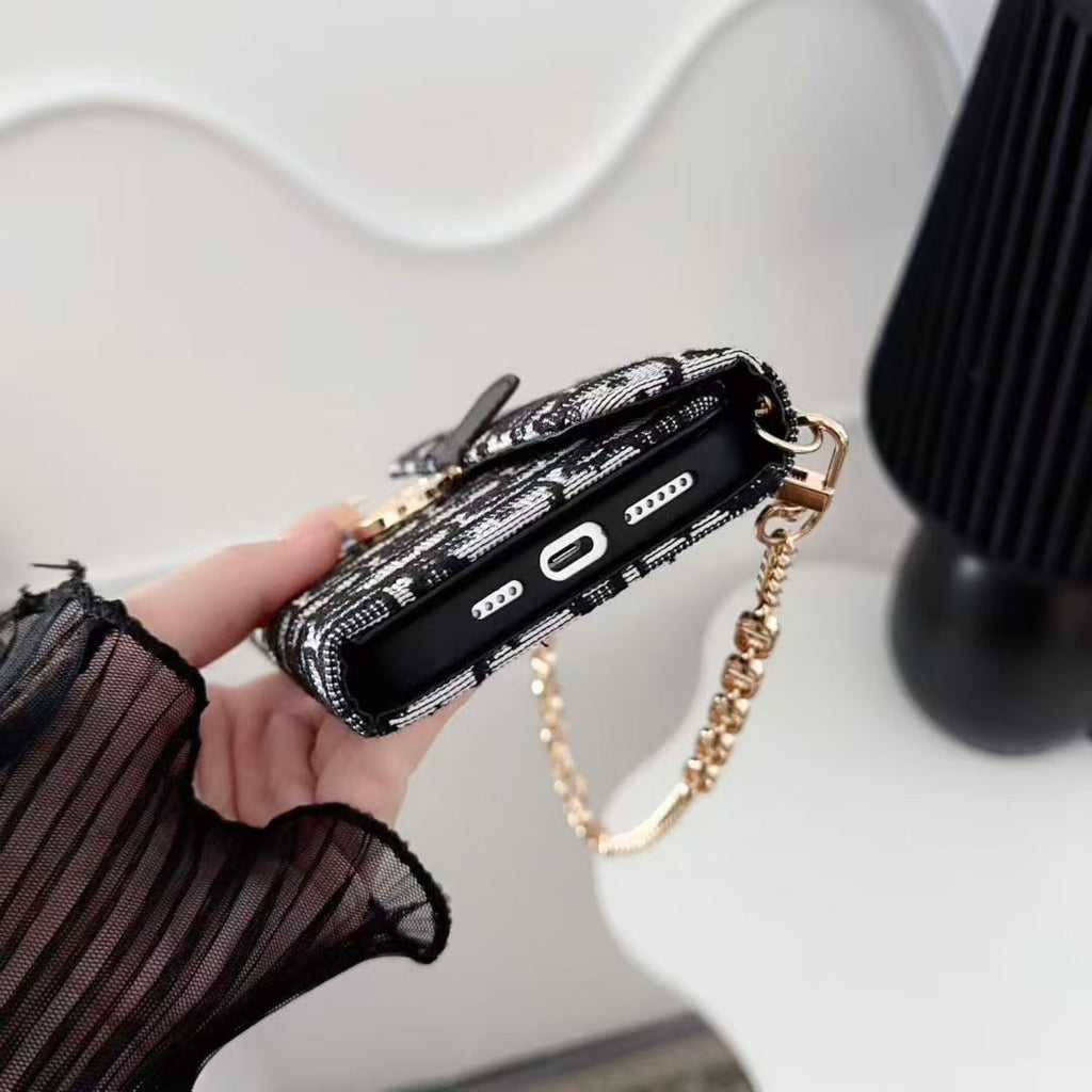Dior Oblique Jacquard Phone Case Bag with Crossbody Strap & Chain Handle