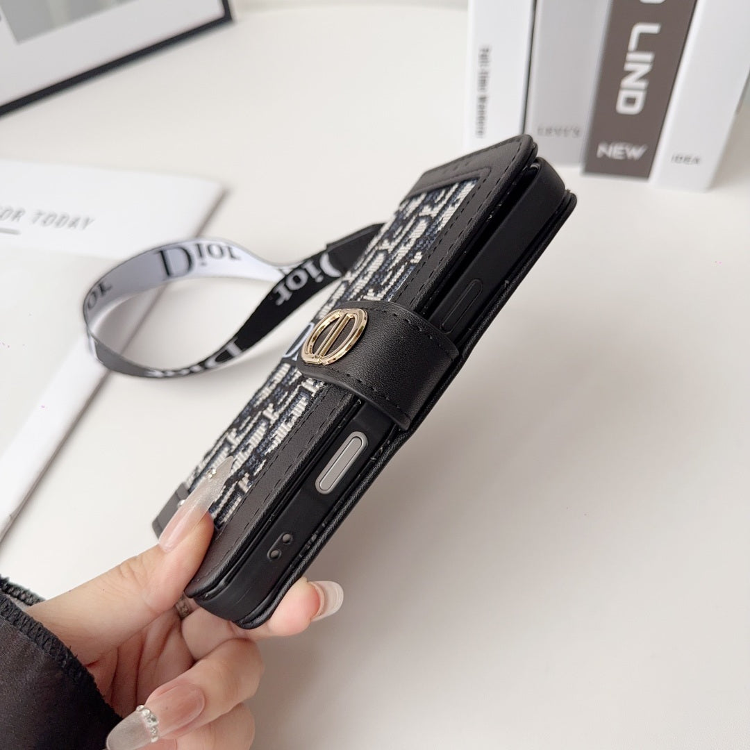 Dior Oblique Monogram Flip Wallet Phone Case With Brand Wrist