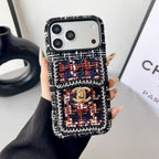 Chanel Style Tweed Quilted Card Holder Wallet Luxury Phone Case