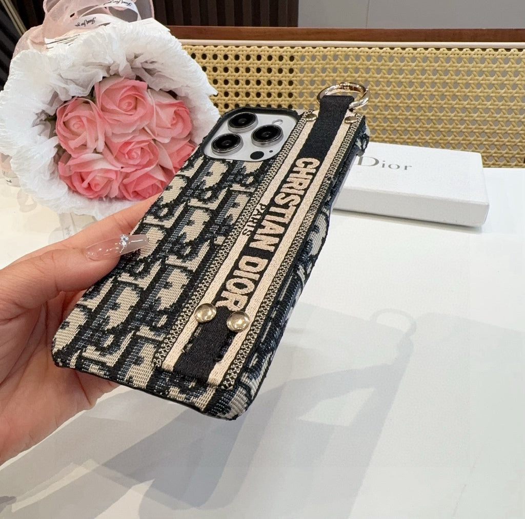 Dior Embroidered Fabric Card Holder Phone Case
