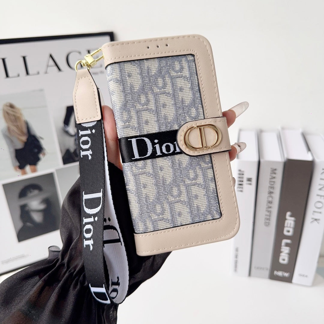 dior ケース Dior Oblique Monogram Flip Wallet Phone Case With Brand Wrist