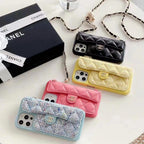 Chanel Style Quilted Wallet Phone Case With Adjustable Chain Crossbody Strap