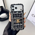 Chanel Style Tweed Quilted Card Holder Wallet Luxury Phone Case