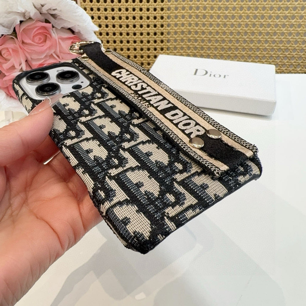 Dior Embroidered Fabric Card Holder Phone Case