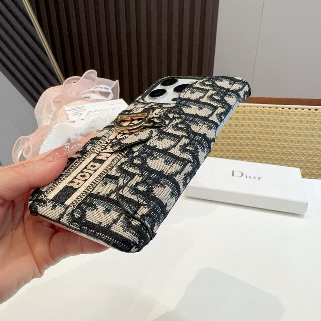 Dior Embroidered Fabric Card Holder Phone Case