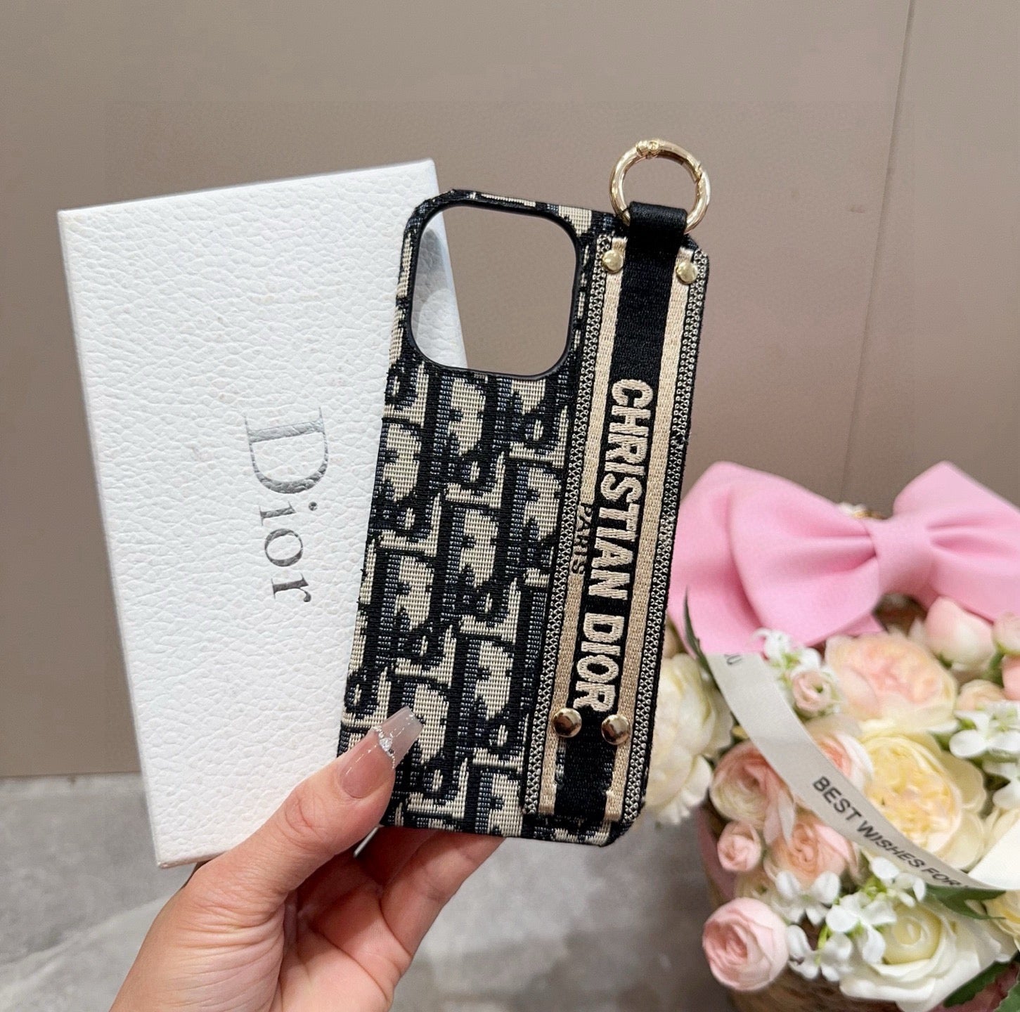 Dior Embroidered Fabric Card Holder Phone Case