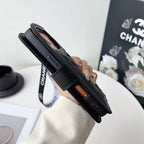 Chanel Style Diamond Quilted Leather Flip Wallet Phone Case with Wrist Strap