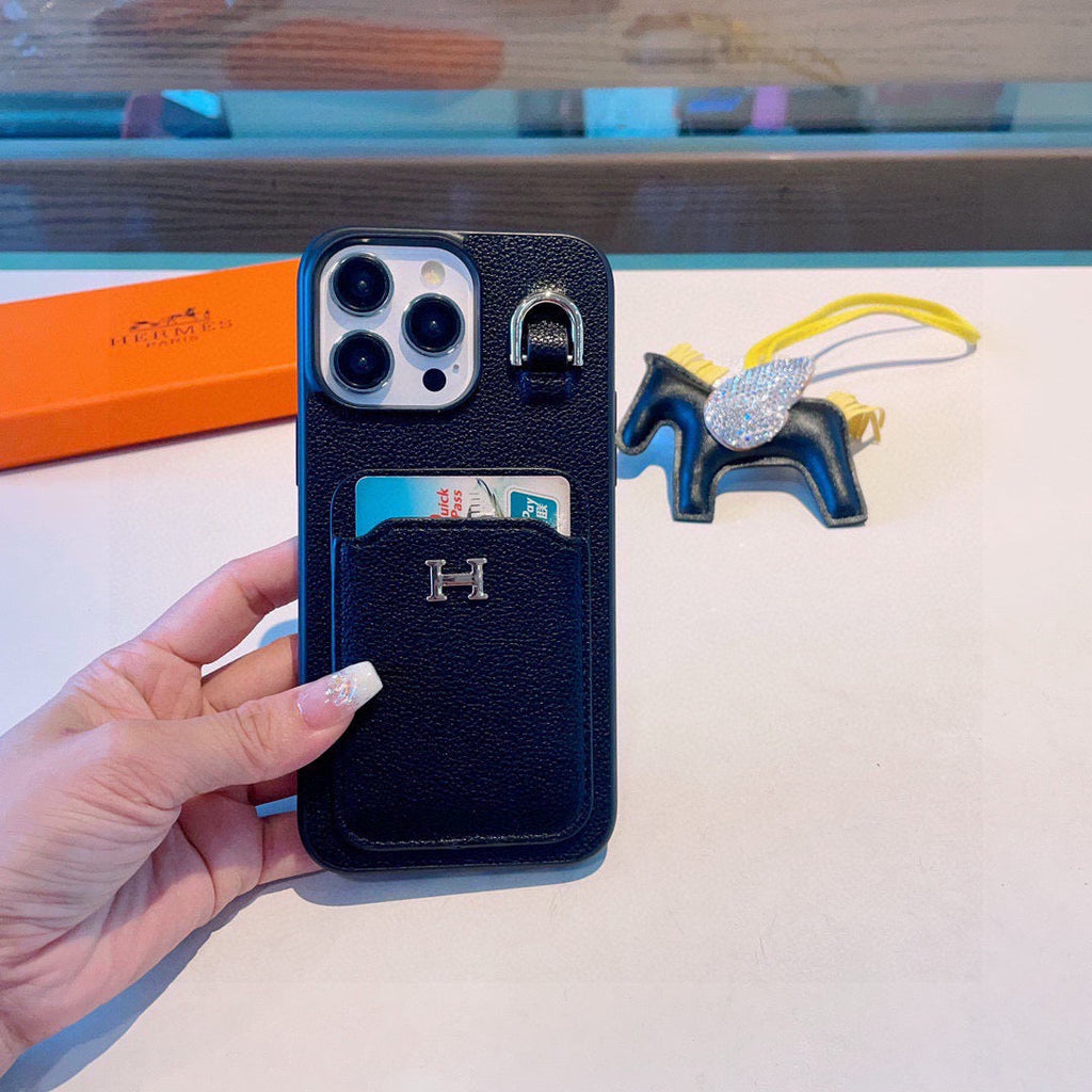 Hermès Style Premium Leather Card Holder Phone Case