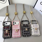 Chanel Style Tweed Quilted Card Holder Wallet Luxury Phone Case