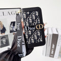 Dior Oblique Monogram Flip Wallet Phone Case With Brand Wrist Strap