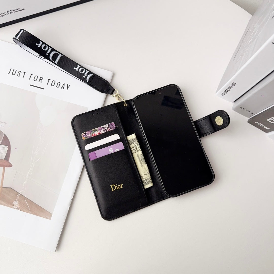 Dior Oblique Monogram Flip Wallet Phone Case With Brand Wrist
