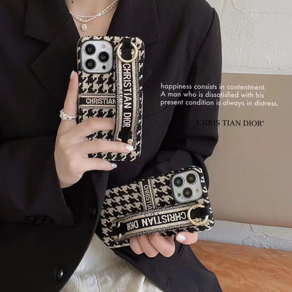 Luxury Textile CD Phone Case With Wrist Strap for iPhone