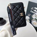 Chanel Style Diamond Quilted Leather Flip Wallet Phone Case with Wrist Strap